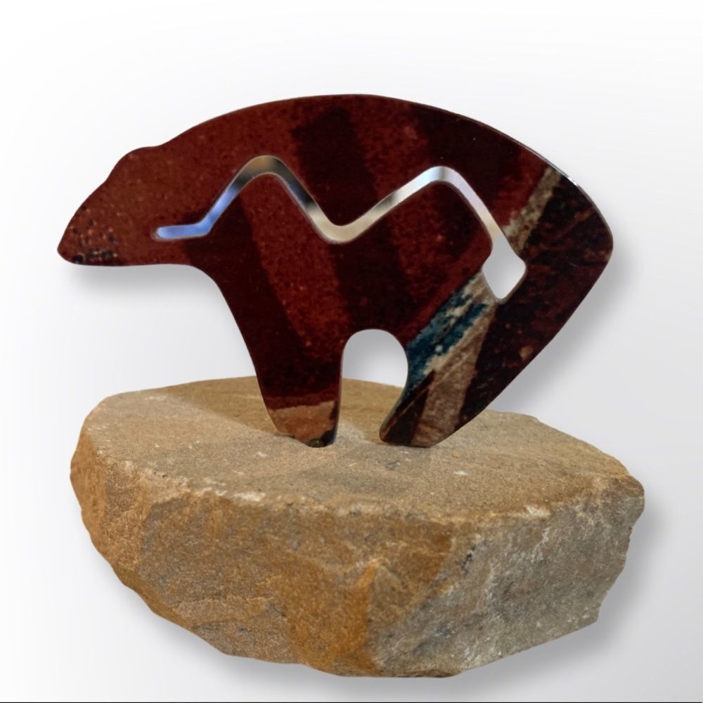 Southwestern Zuni Bear Petroglyph On Sandstone Base Metal Paperweight